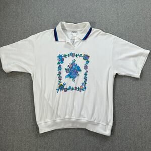 Koret Sport Vintage Short Sleeve Polo Shirt Women's XL Floral Sequins Scallop